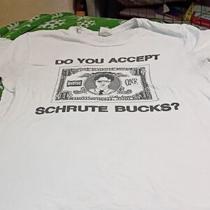 White Graphic T-Shirt with Schrute Bucks Design